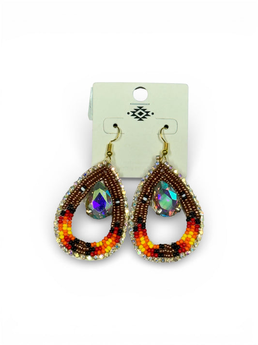 TEAR DROP SEED BEAD EARRINGS WITH LARGE AB STONE