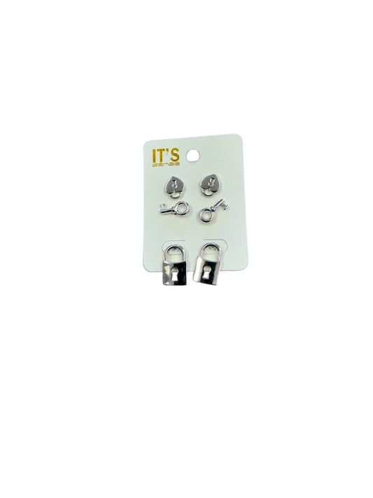 3 PIECE SET LOCK AND KEY EARRINGS