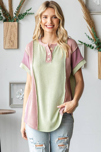 Women's Twist Rib Color Block Knit Top