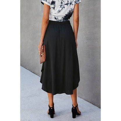 Solid Shirred Elastic Waist A Line Flared Skirt