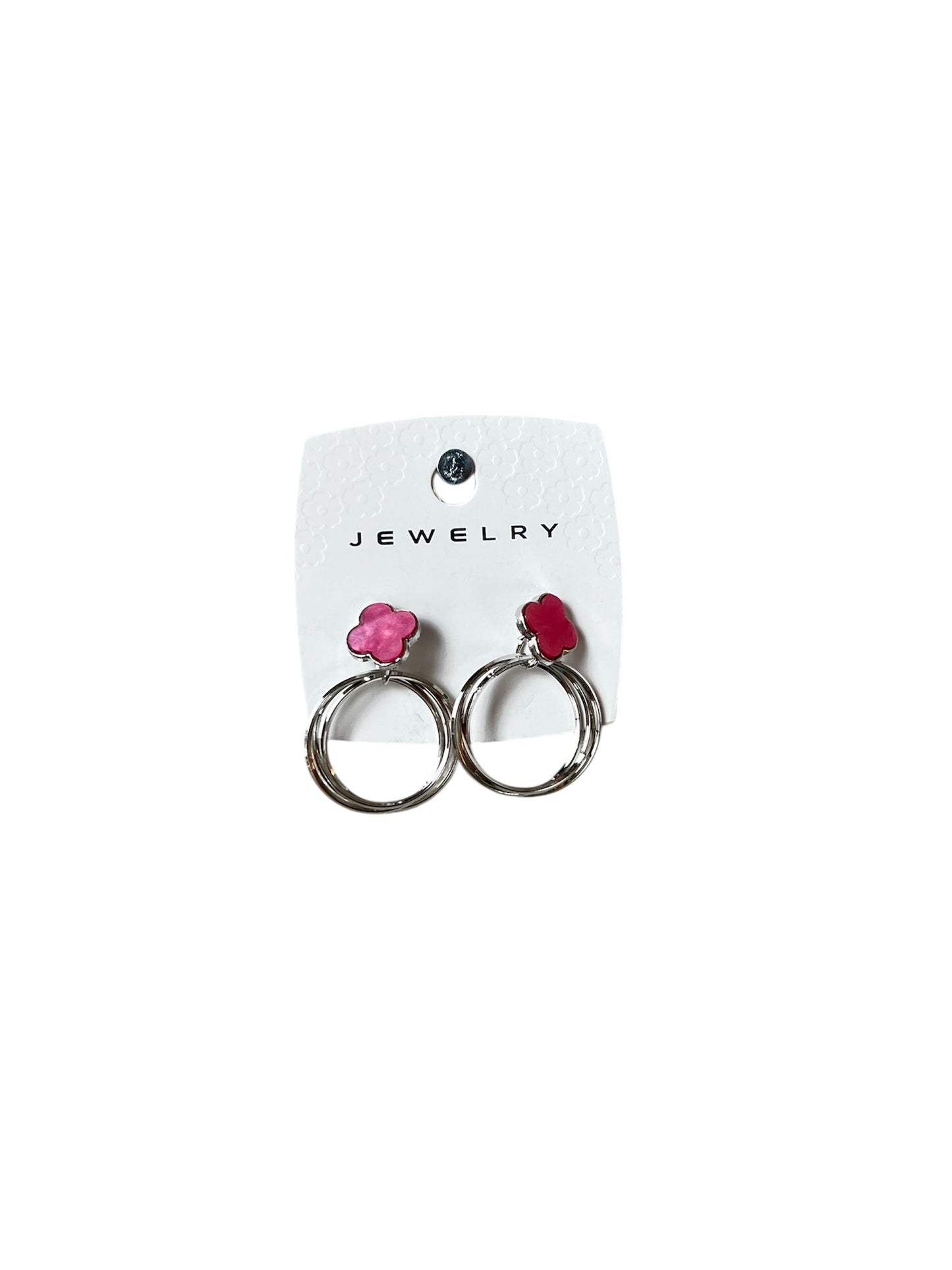 SILVER RING PINK FLOWER EARRINGS