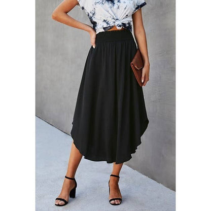 Solid Shirred Elastic Waist A Line Flared Skirt