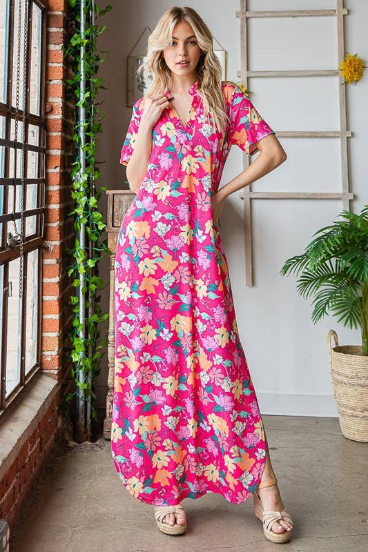 FUCHSIA FLORAL MAXI DRESS