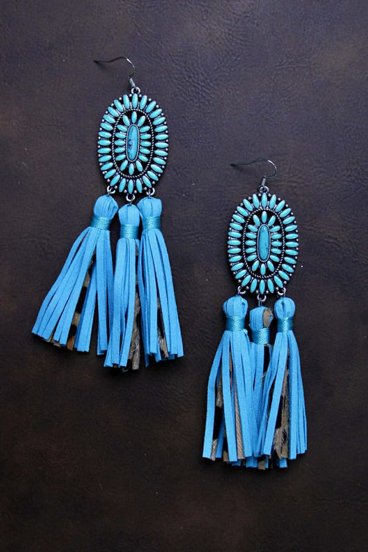 SQUASH EARRINGS WITH LEATHER AND LEOPARD TASSELS