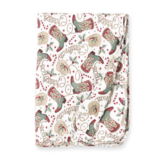 Western Christmas Stroller Blanket – Soft Bamboo Holiday