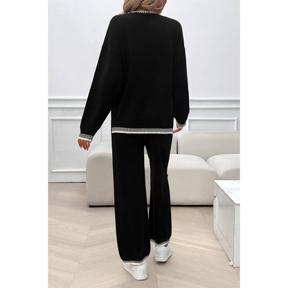 Color Block Round Neck Drop Shoulder Loose Set