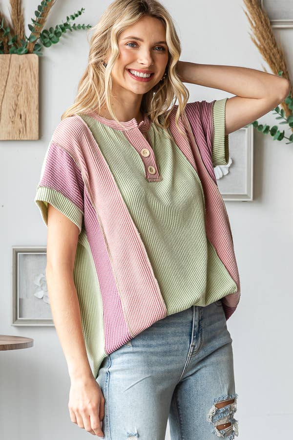 Women's Twist Rib Color Block Knit Top