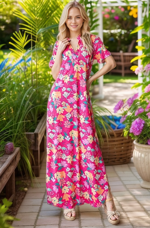 FUCHSIA FLORAL MAXI DRESS