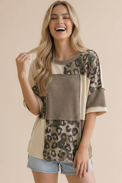 Plus Camo Animal Print Color Block Top