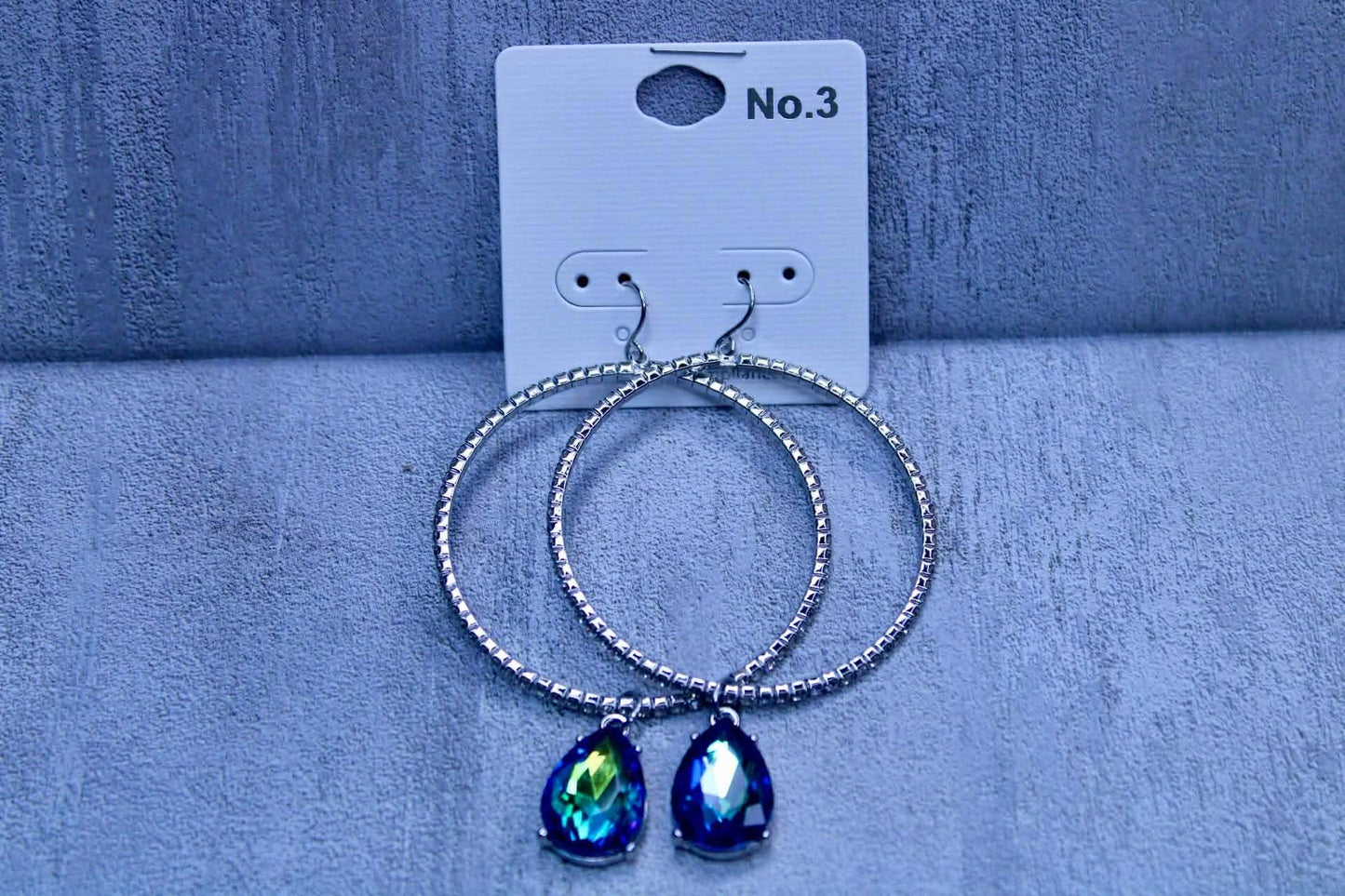 RHINESTONE HOOPS WITH COLOR STONE PENDANT