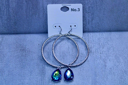 RHINESTONE HOOPS WITH COLOR STONE PENDANT