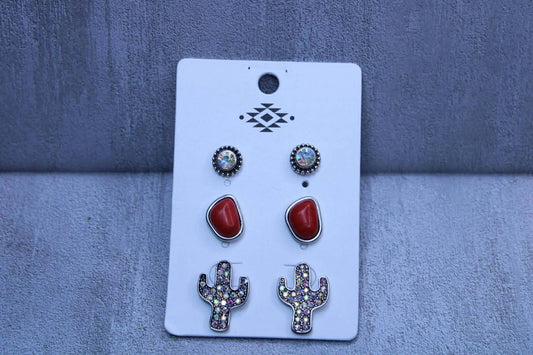 3 PAIR STUDS CACTUS