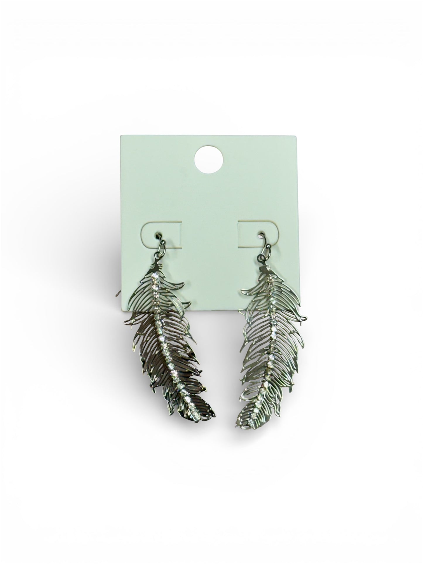 METAL FEATHER EARRINGS WITH AB