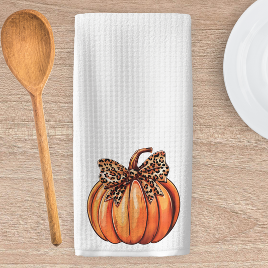 Leopard Bow Pumpkin Kitchen Tea Towel