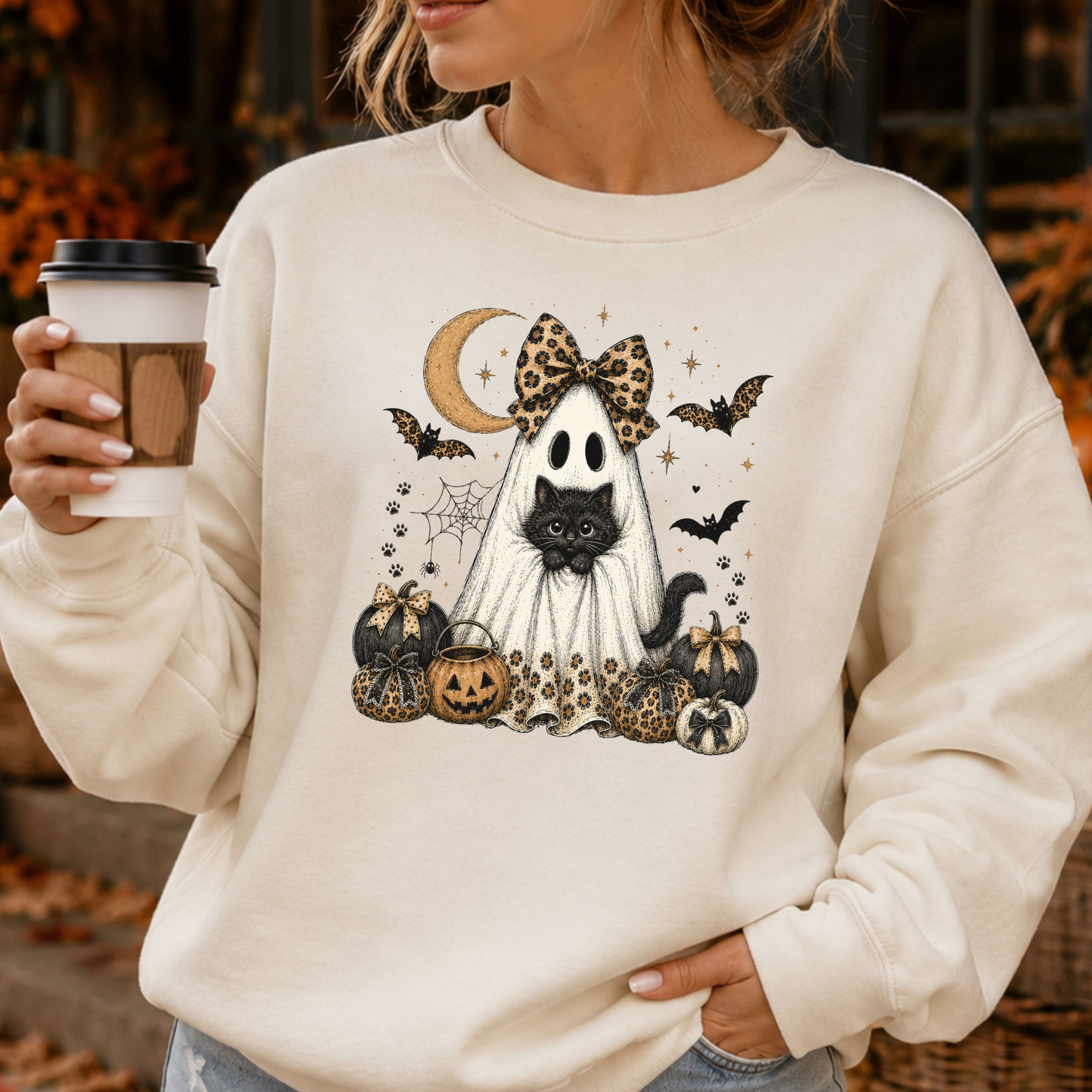 Leopard Ghost Cat Crewneck