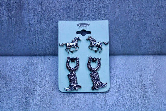 3 PAIR WESTERN STYLE EARRINGS