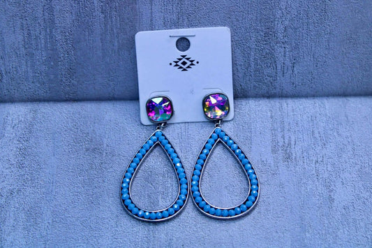 TURQUOISE TEAR DROPS WITH AB STONE
