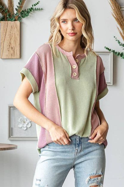 Women's Twist Rib Color Block Knit Top