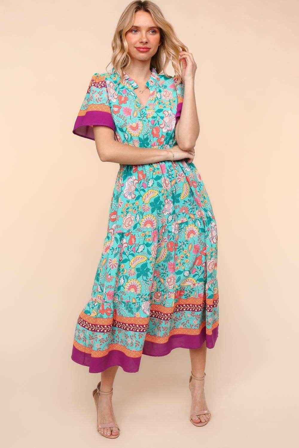 Max Floral Border Print Dress W/side Pockets
