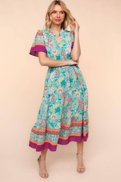 Max Floral Border Print Dress W/side Pockets