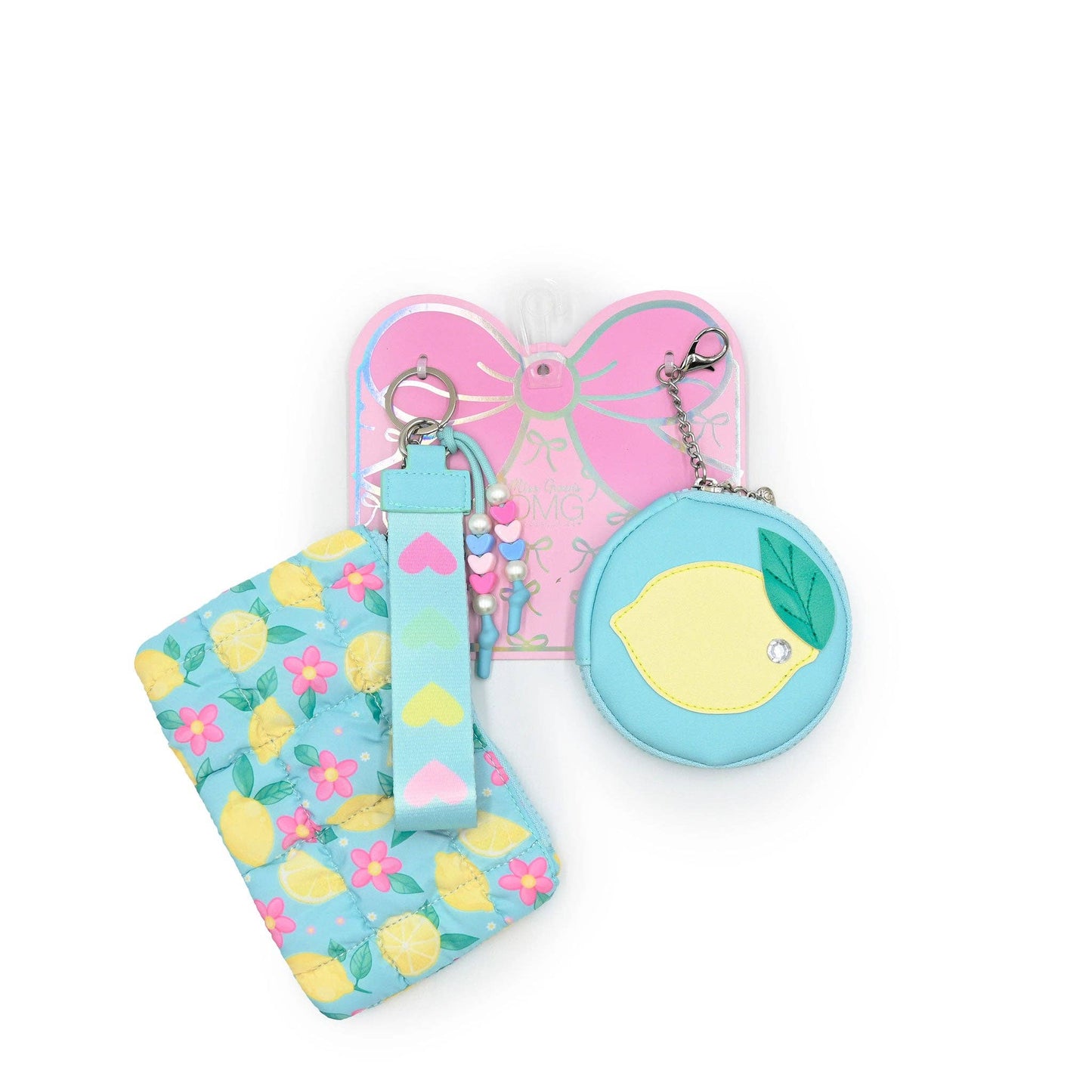 Quilted Scrunchies Lemon 3 Piece Coin Purse Keychain Set