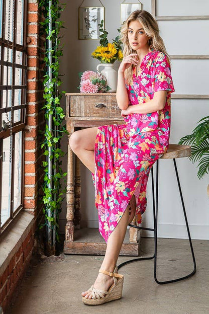 FUCHSIA FLORAL MAXI DRESS