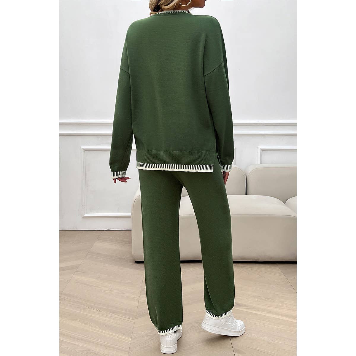 Color Block Round Neck Drop Shoulder Loose Set