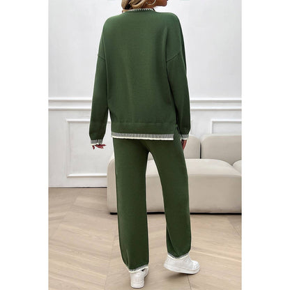 Color Block Round Neck Drop Shoulder Loose Set