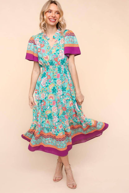 Max Floral Border Print Dress W/side Pockets
