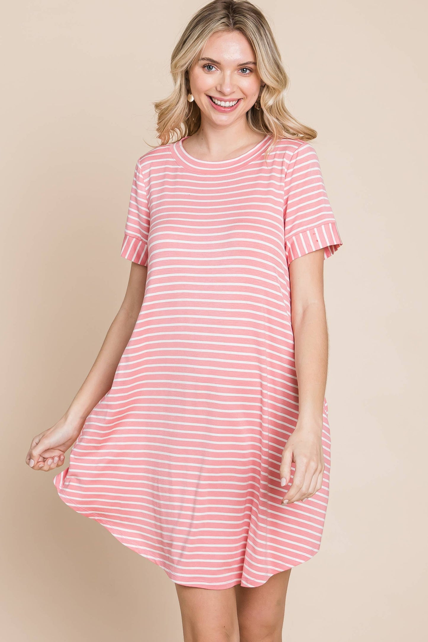 Back Button Striped Jersey Dress