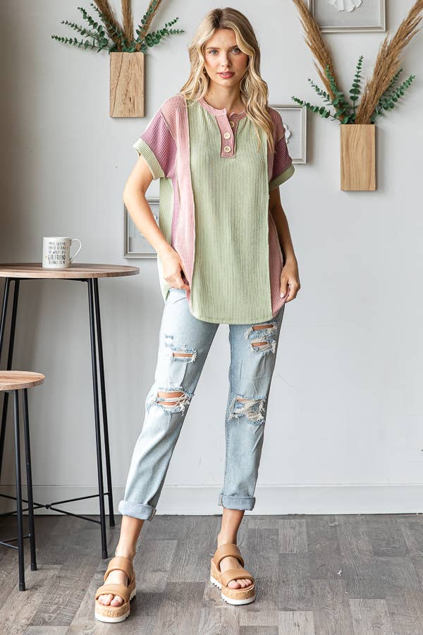 Women's Twist Rib Color Block Knit Top