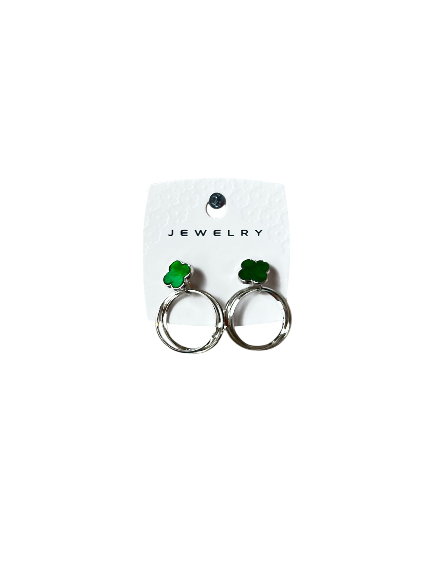 SILVER RING GREEN FLOWER EARRINGS