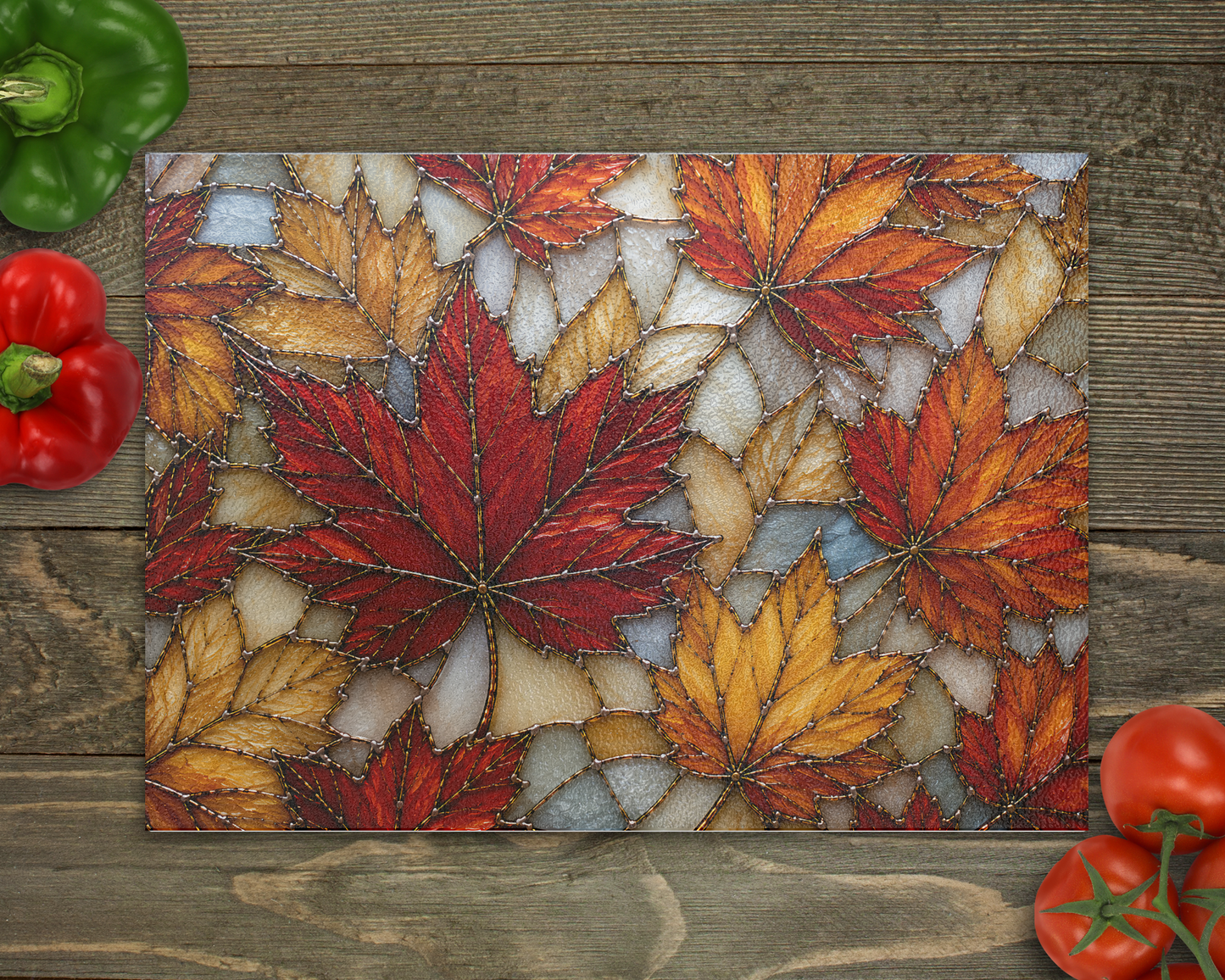 Stained Glass Golden Leaves Glass Cutting Board