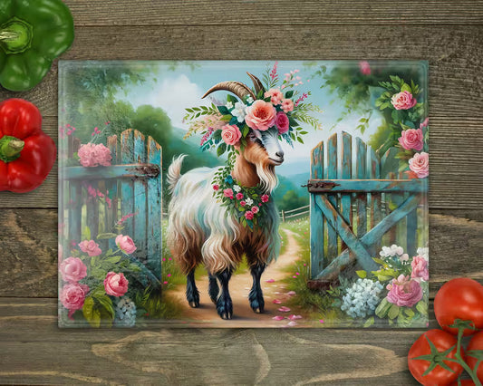Whimsical Goat Glass Cutting Board