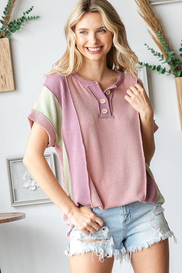 Women's Twist Rib Color Block Knit Top