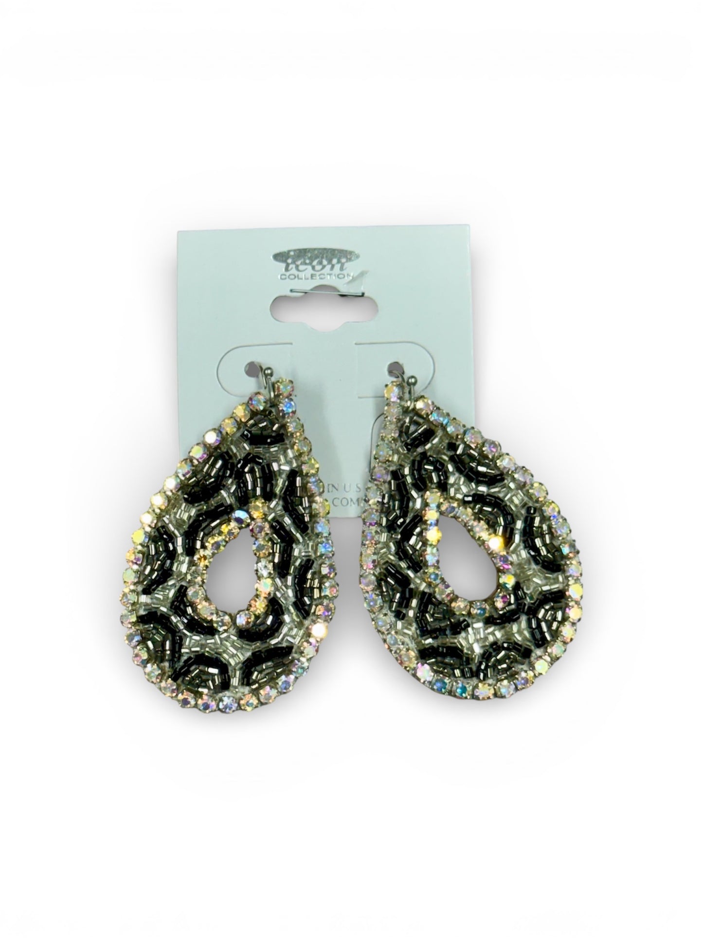 LEOPARD PRINT SEED BEAD WITH AB EARRINGS