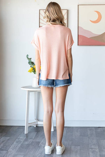 Multi Fabric Patchwork V neck Short Sleeve Top T5941