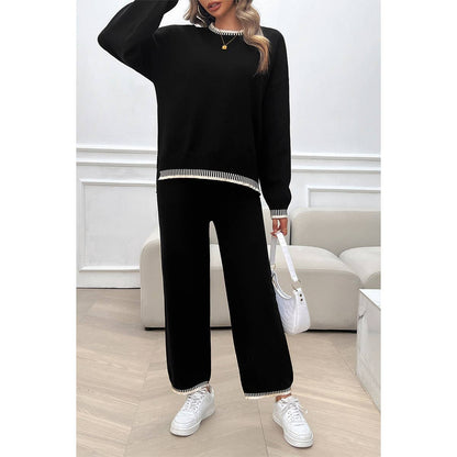 Color Block Round Neck Drop Shoulder Loose Set