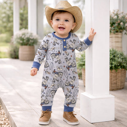 Western Cowboy Rodeo Henley Baby Romper - Bamboo