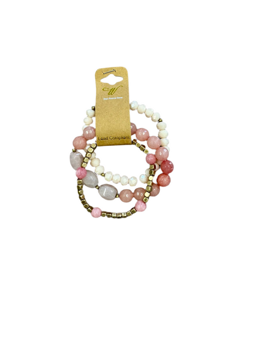 3 PIECE PINK AND GOLD BRACELET STACK