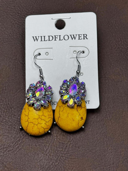 STONE AND AB DANGLE EARRINGS