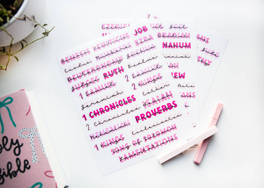 Books of the Bible Header Sticker Labels - ALL THE PINKS