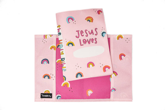 Pink Rainbow Jesus Loves Me Bible SLIPCOVER (fits the NIV Ad