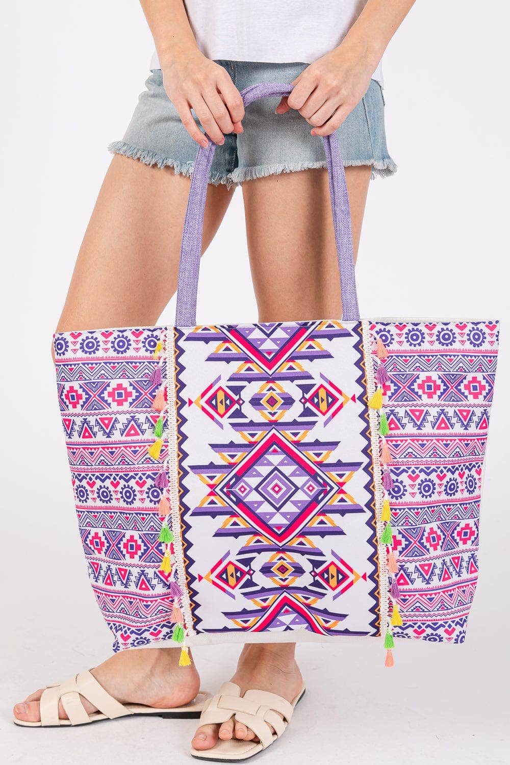 MB0300 Aztec Print Tassel Tote Bag