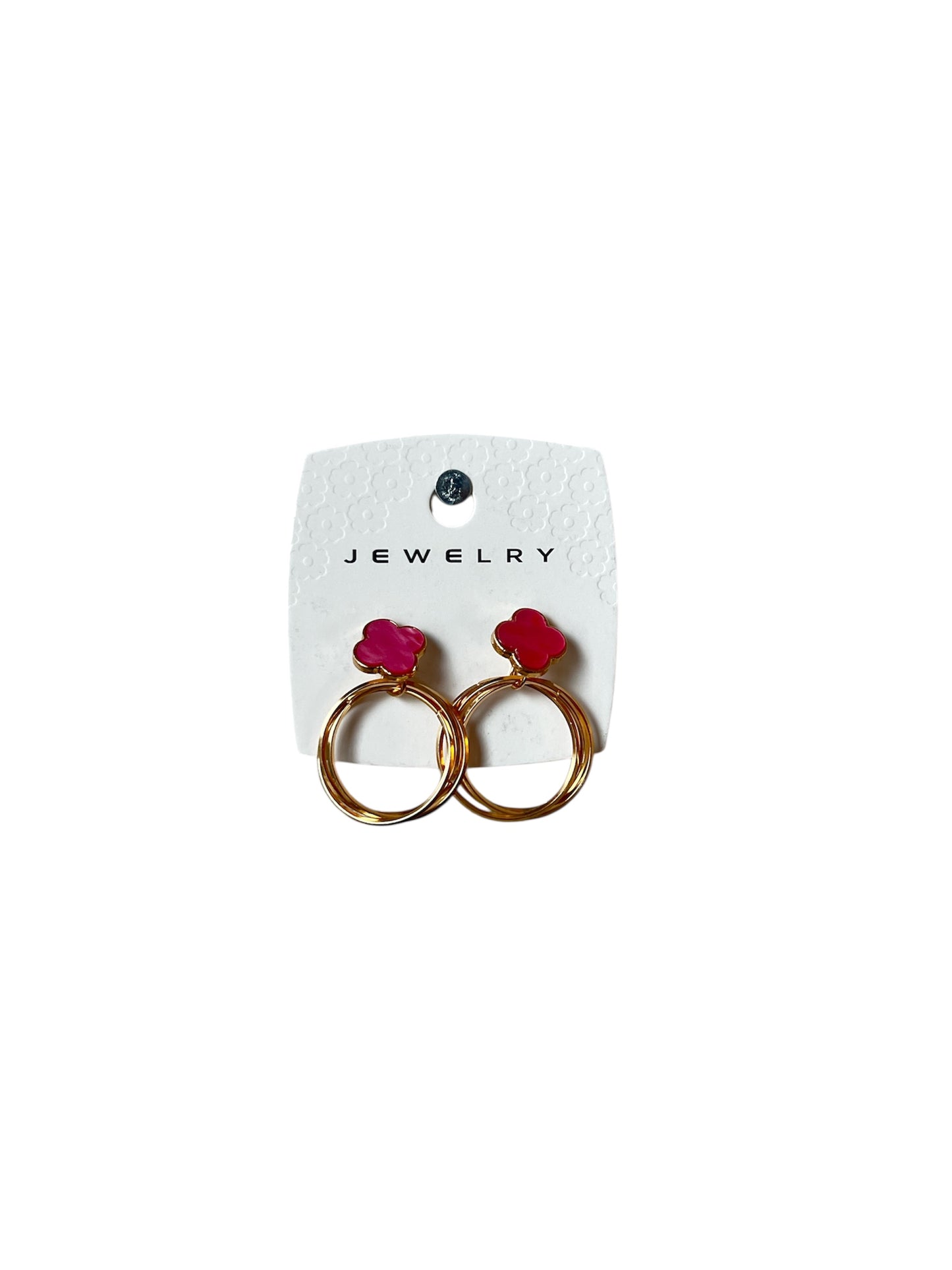 GOLD RING PINK FLOWER EARRINGS