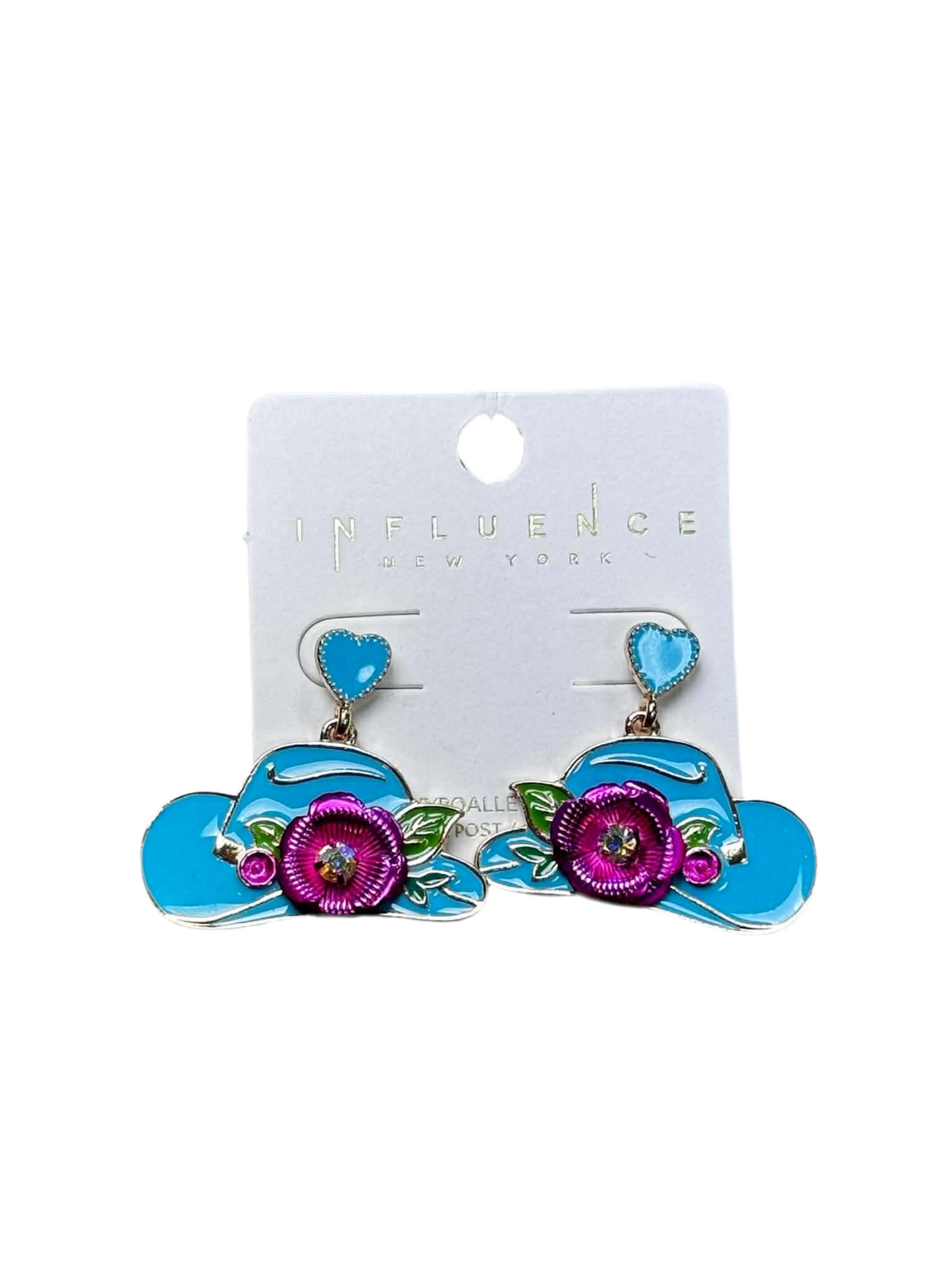 COWGIRL HAT EARRINGS WITH ROSES AND HEARTS