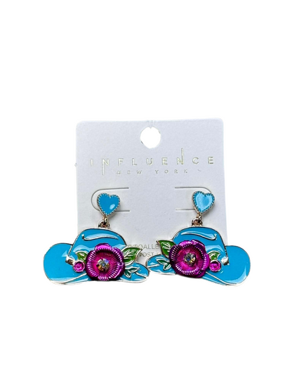 COWGIRL HAT EARRINGS WITH ROSES AND HEARTS