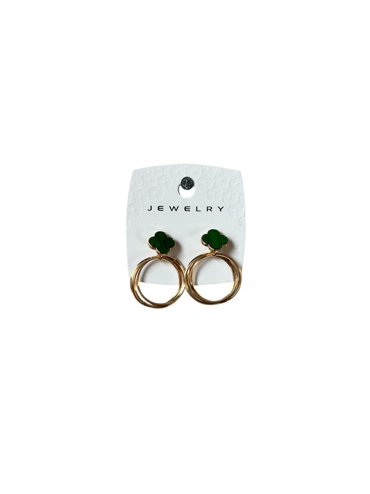 GOLD RING GREEN FLOWER EARRINGS