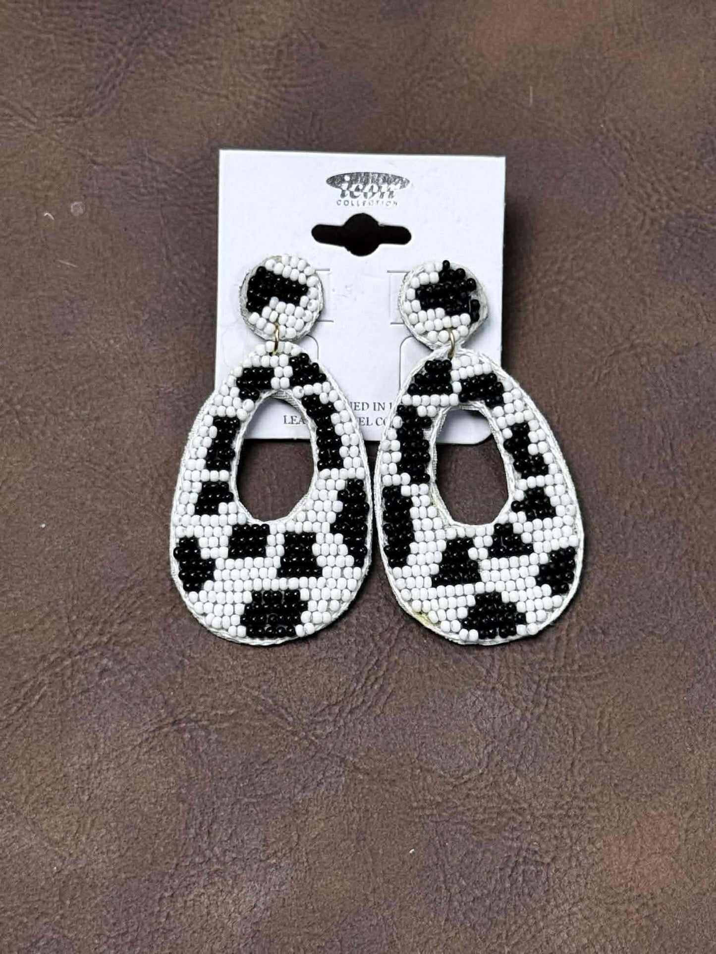 COW PRINT SEED BEAD EARRINGS