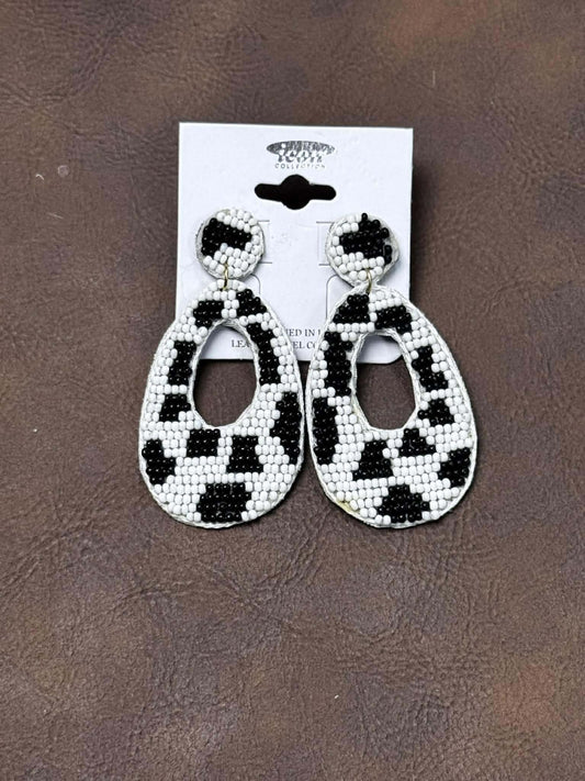 COW PRINT SEED BEAD EARRINGS